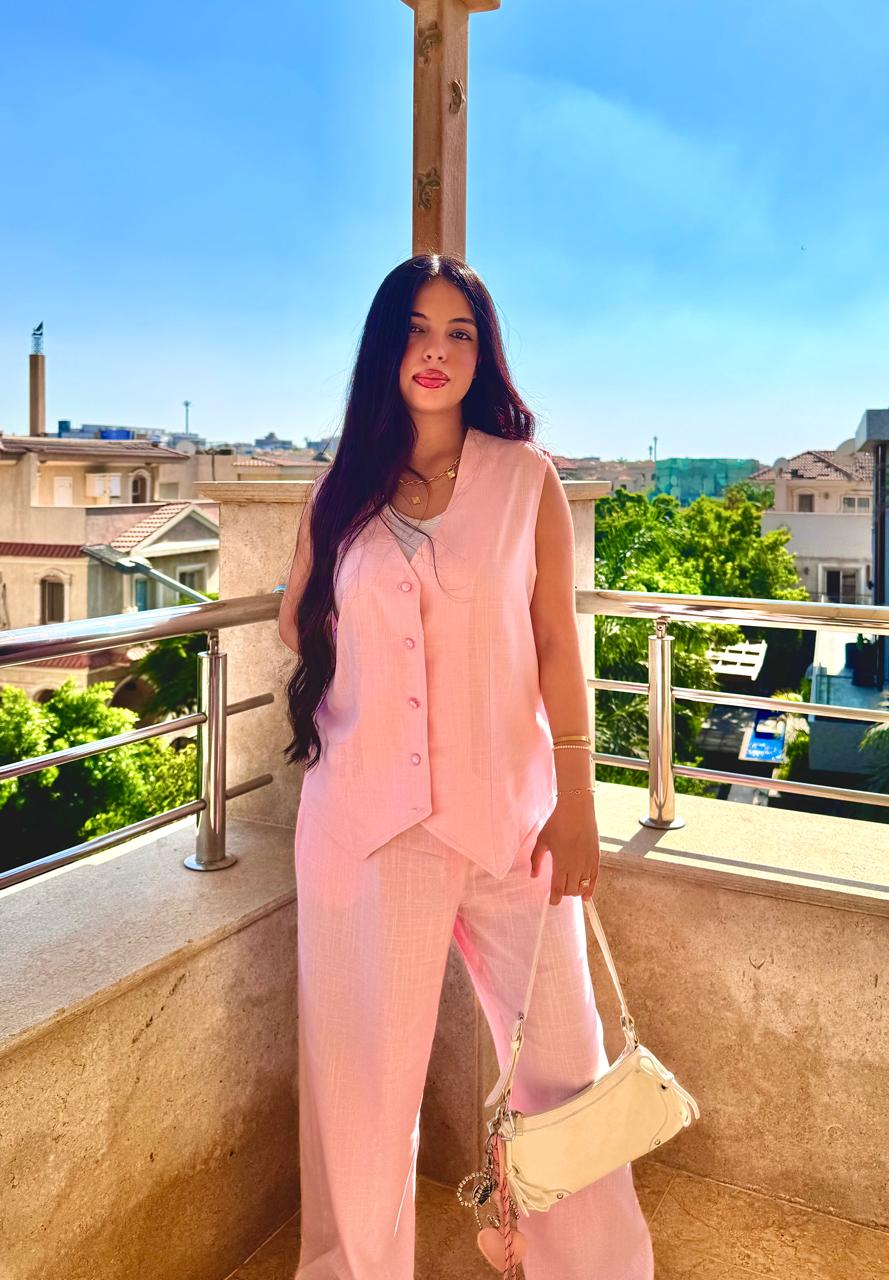 Linen set in pink